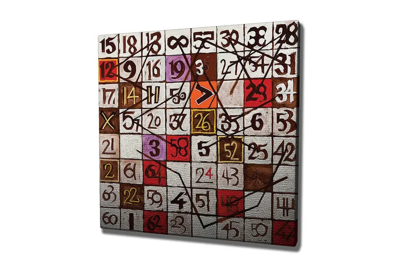 Lærredsbillede - Abstrakt komposition med tal og linjer, Rød / Brun / Hvid