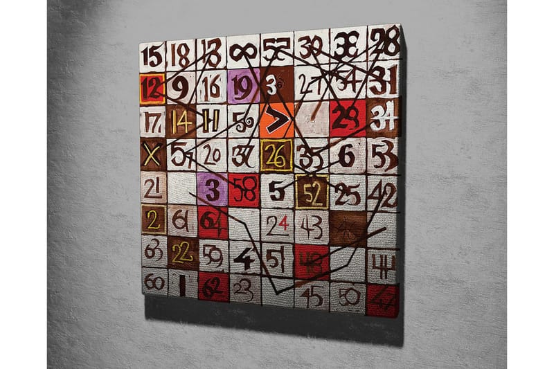 Lærredsbillede - Abstrakt komposition med tal og linjer - Rød / Brun / Hvid - Boligtilbehør - Billeder & kunst - Billeder på lærred