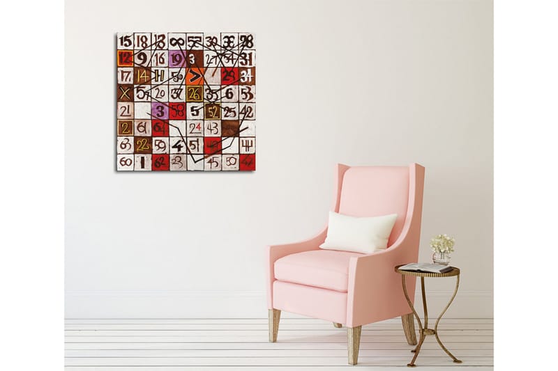 Lærredsbillede - Abstrakt komposition med tal og linjer - Rød / Brun / Hvid - Boligtilbehør - Billeder & kunst - Billeder på lærred