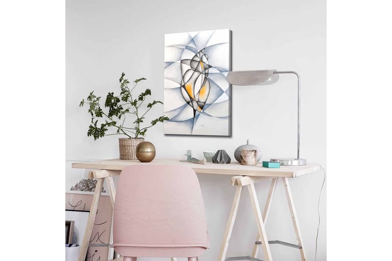 Lærredsbillede - Abstrakt komposition med to stiliserede figurer, der interagerer - Sort / Grå / Orange - Boligtilbehør - Billeder & kunst - Billeder på lærred