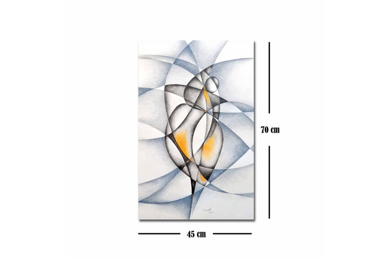Lærredsbillede - Abstrakt komposition med to stiliserede figurer, der interagerer - Sort / Grå / Orange - Boligtilbehør - Billeder & kunst - Billeder på lærred