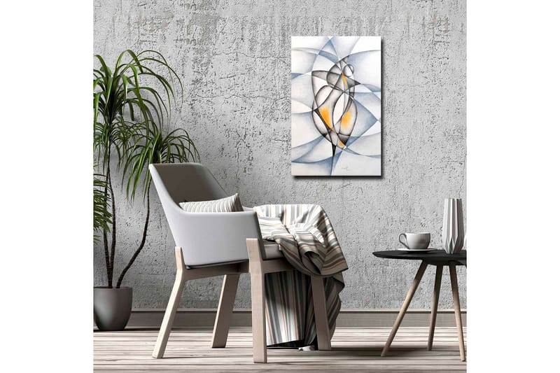 Lærredsbillede - Abstrakt komposition med to stiliserede figurer, der interagerer - Sort / Grå / Orange - Boligtilbehør - Billeder & kunst - Billeder på lærred