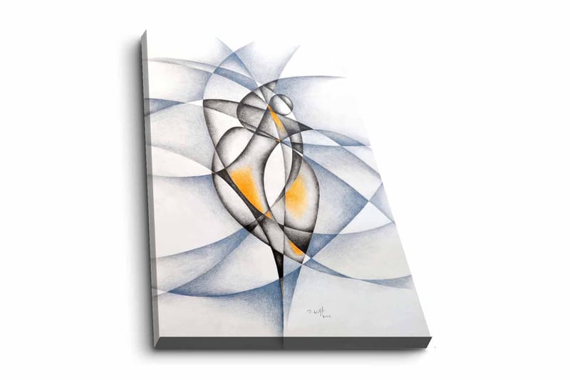 Lærredsbillede - Abstrakt komposition med to stiliserede figurer, der interagerer, Sort / Grå / Orange