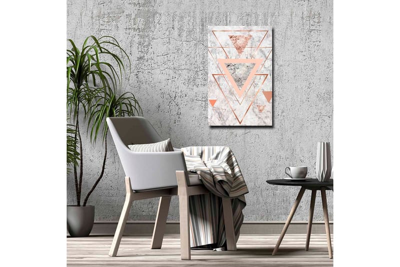 Lærredsbillede - Abstrakt komposition med trekanter i forskellige nuancer, Marmor Hvid / Kobber / Grå