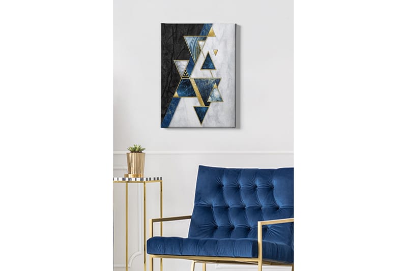 Lærredsbillede - Abstrakt komposition med trekanter og geometriske former - Sort / Blå / Hvid - Boligtilbehør - Billeder & kunst - Billeder på lærred