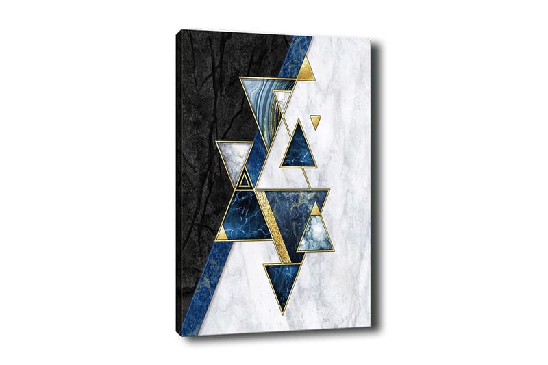 Lærredsbillede - Abstrakt komposition med trekanter og geometriske former, Sort / Blå / Hvid