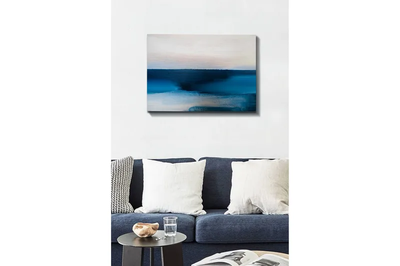 Lærredsbillede - Abstrakt landskab med blå nuancer - Mørkeblå / Lyseblå / Hvid - Boligtilbehør - Billeder & kunst - Billeder på lærred