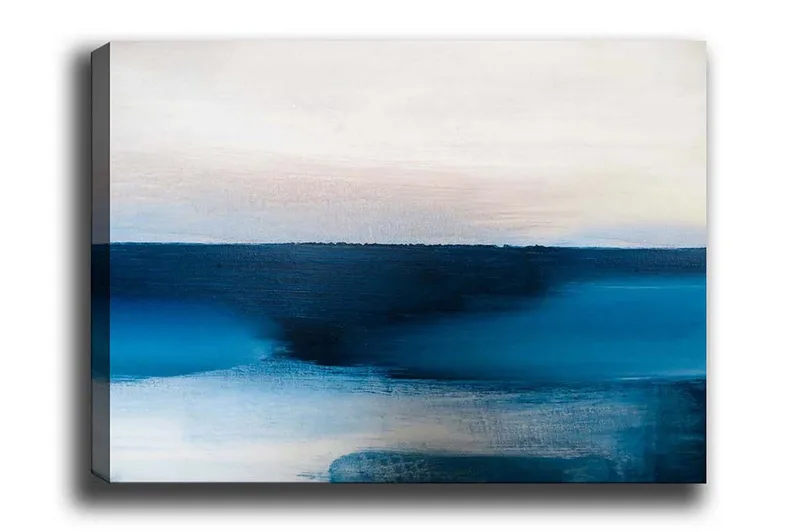 Lærredsbillede - Abstrakt landskab med blå nuancer, Mørkeblå / Lyseblå / Hvid