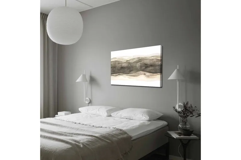 Lærredsbillede - Abstrakt landskab med bløde, bølgede former - Grå / Beige / Hvid - Boligtilbehør - Billeder & kunst - Billeder på lærred
