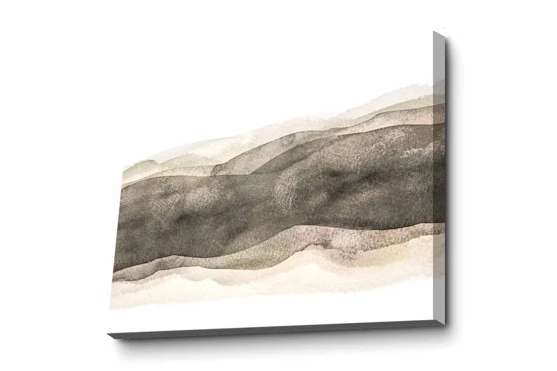 Lærredsbillede - Abstrakt landskab med bløde, bølgede former, Grå / Beige / Hvid