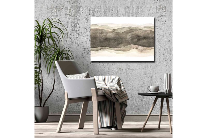 Lærredsbillede - Abstrakt landskab med bløde, bølgede former - Grå / Beige / Hvid - Boligtilbehør - Billeder & kunst - Billeder på lærred