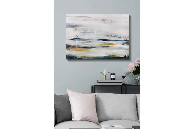 L ærredsbillede - Abstrakt landskab med bløde farveovergange, Blå / Grå / Gul