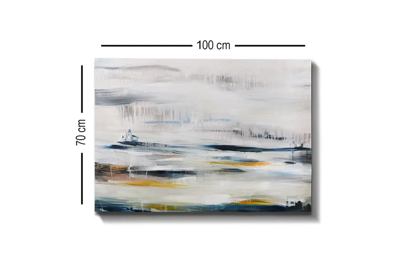 Lærredsbillede - Abstrakt landskab med bløde farveovergange - Blå / Grå / Gul - Boligtilbehør - Billeder & kunst - Billeder på lærred