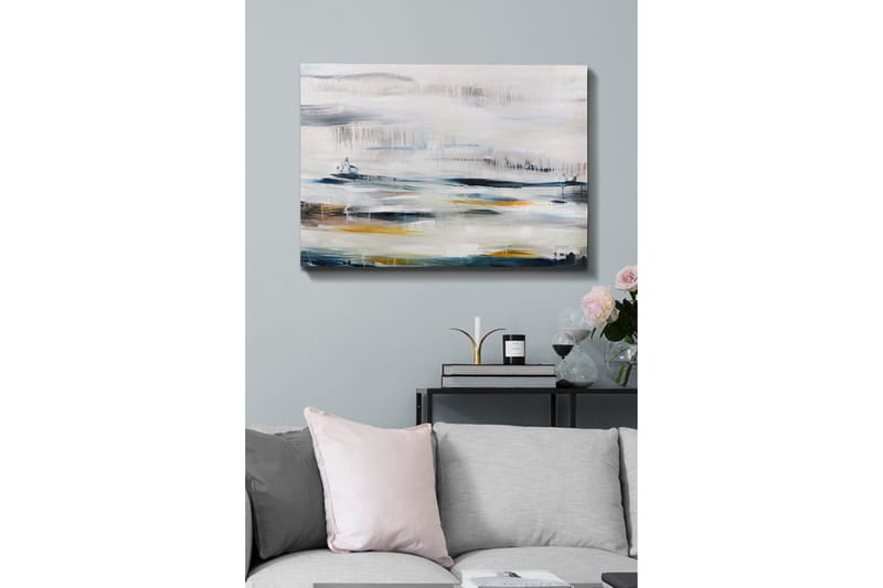 Lærredsbillede - Abstrakt landskab med bløde farveovergange, Blå / Grå / Gul