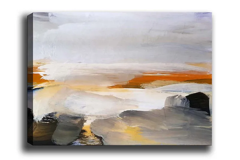 Lærredsbillede - Abstrakt landskab med bløde farveovergange, Grå / Orange / Hvid