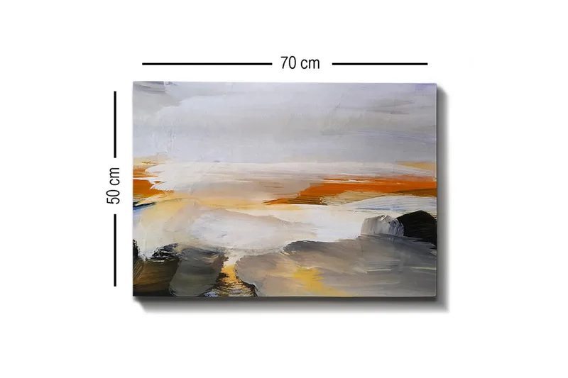 Lærredsbillede - Abstrakt landskab med bløde farveovergange - Grå / Orange / Hvid - Boligtilbehør - Billeder & kunst - Billeder på lærred