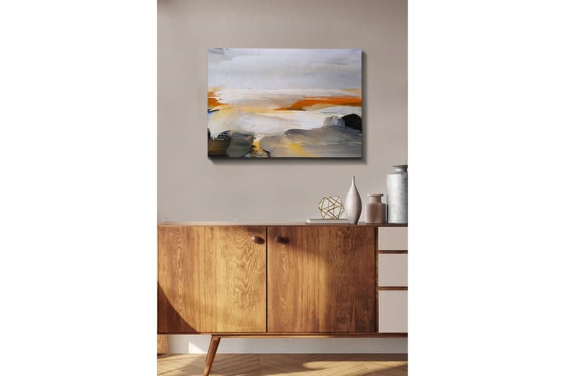 Lærredsbillede - Abstrakt landskab med bløde farveovergange - Grå / Orange / Hvid - Boligtilbehør - Billeder & kunst - Billeder på lærred