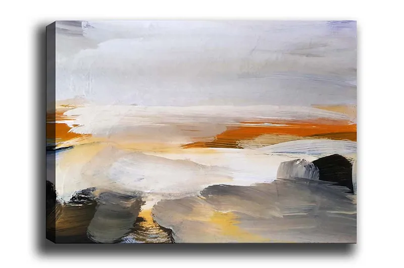 Lærredsbillede - Abstrakt landskab med bløde farveovergange, Grå / Orange / Hvid