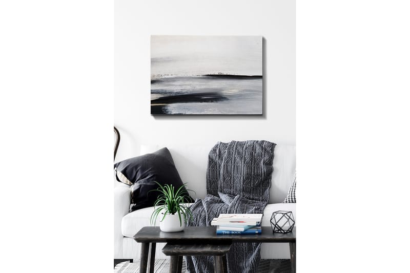 Lærredsbillede - Abstrakt landskab med bløde linjer og grå nuancer - Hvid / Sort / Grå - Boligtilbehør - Billeder & kunst - Billeder på lærred