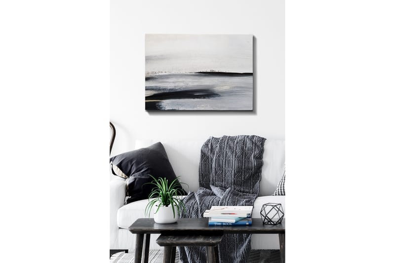 Lærredsbillede - Abstrakt landskab med bløde linjer og grå nuancer - Hvid / Sort / Grå - Boligtilbehør - Billeder & kunst - Billeder på lærred
