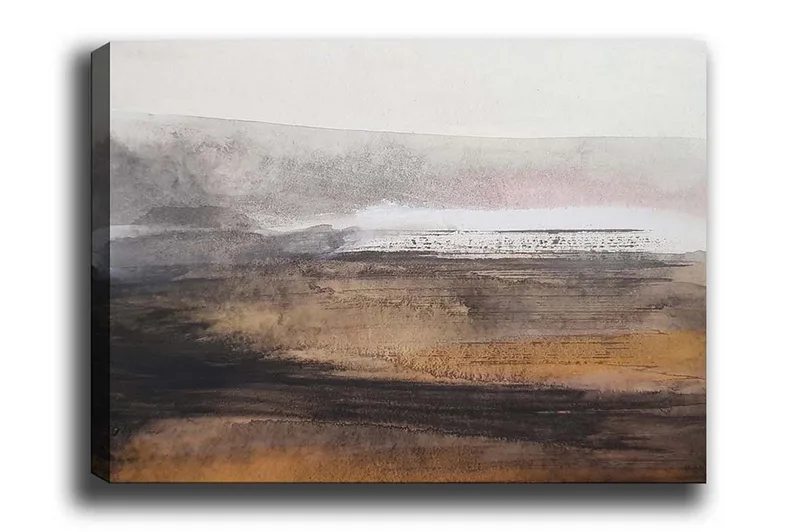 Lærredsbillede - Abstrakt landskab med bløde overgange mellem jordfarver og gråtoner, Grå / Brun / Beige