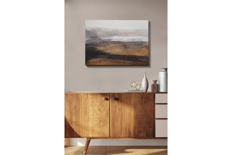 Lærredsbillede - Abstrakt landskab med bløde overgange mellem jordfarver og gråtoner - Grå / Brun / Beige - Boligtilbehør - Billeder & kunst - Billeder på lærred