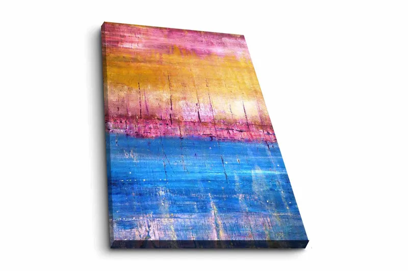 Lærredsbillede - Abstrakt landskab med farveovergange i himmelske toner, Guld / Pink / Blå