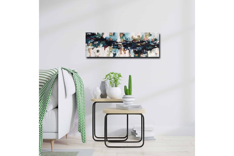 Lærredsbillede - Abstrakt landskab med flydende former og farver - Mørkeblå / Turkis / Beige - Boligtilbehør - Billeder & kunst - Billeder på lærred