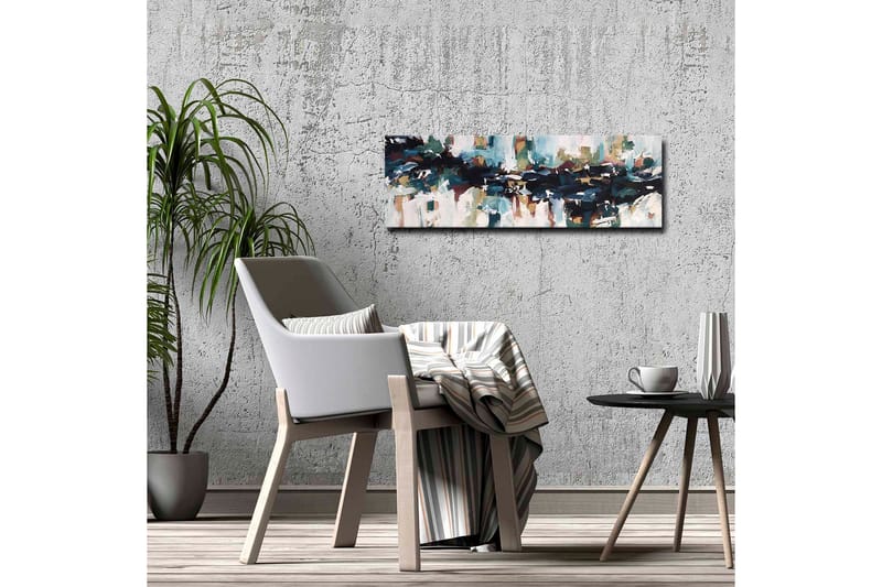 Lærredsbillede - Abstrakt landskab med flydende former og farver - Mørkeblå / Turkis / Beige - Boligtilbehør - Billeder & kunst - Billeder på lærred