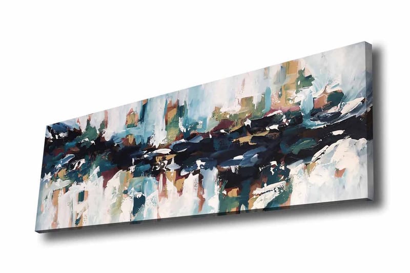 Lærredsbillede - Abstrakt landskab med flydende former og farver, Mørkeblå / Turkis / Beige