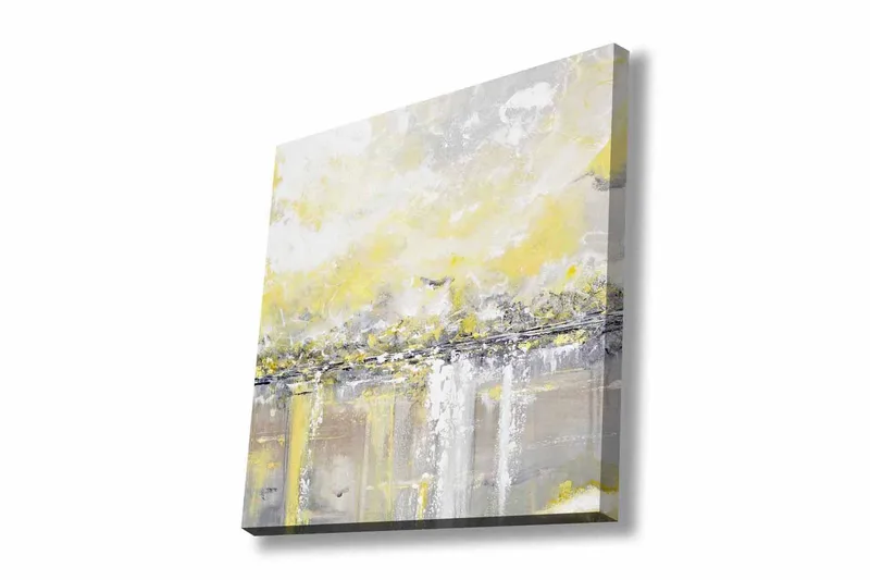 Lærredsbillede - Abstrakt landskab med klare nuancer af gul og grå, Gul / Grå
