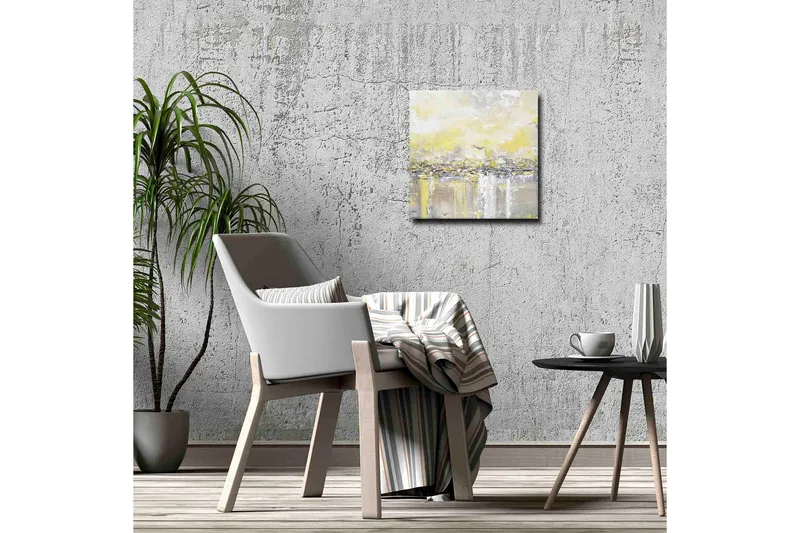 Lærredsbillede - Abstrakt landskab med klare nuancer af gul og grå - Gul / Grå - Boligtilbehør - Billeder & kunst - Billeder på lærred