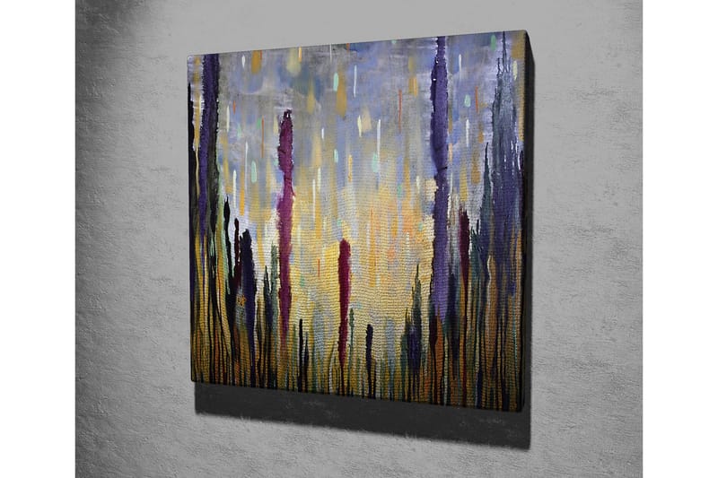 Lærredsbillede - Abstrakt landskab med vertikale former - Lilla / Guld / Grøn - Boligtilbehør - Billeder & kunst - Billeder på lærred