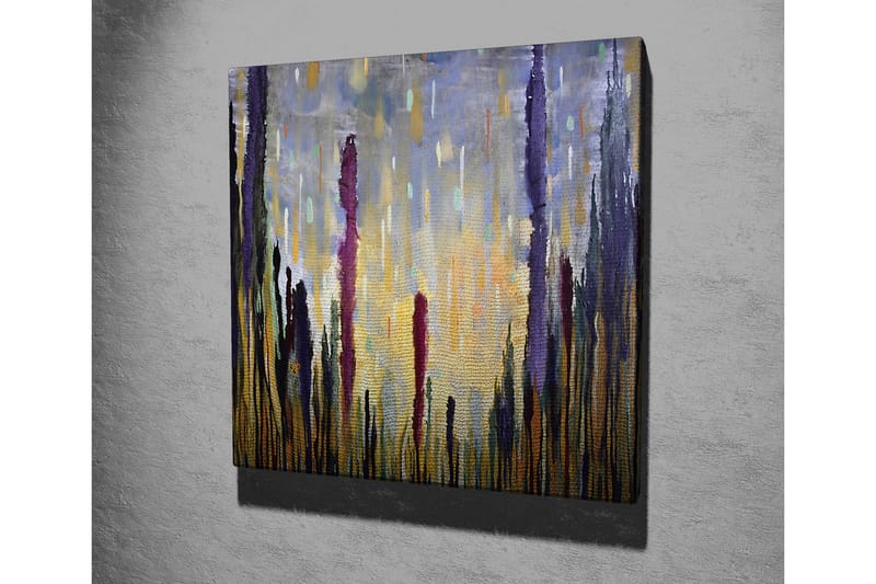 Lærredsbillede - Abstrakt landskab med vertikale former - Lilla / Guld / Grøn - Boligtilbehør - Billeder & kunst - Billeder på lærred