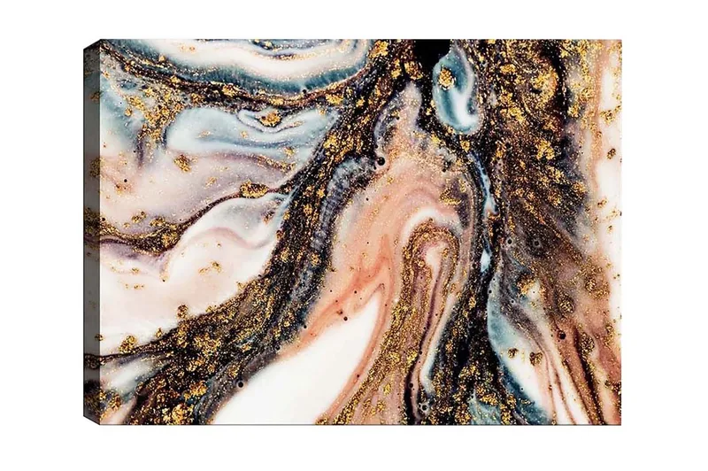 Lærredsbillede - Abstrakt mønster med sorte og gyldne elementer, Guld / Sort / Lyserød