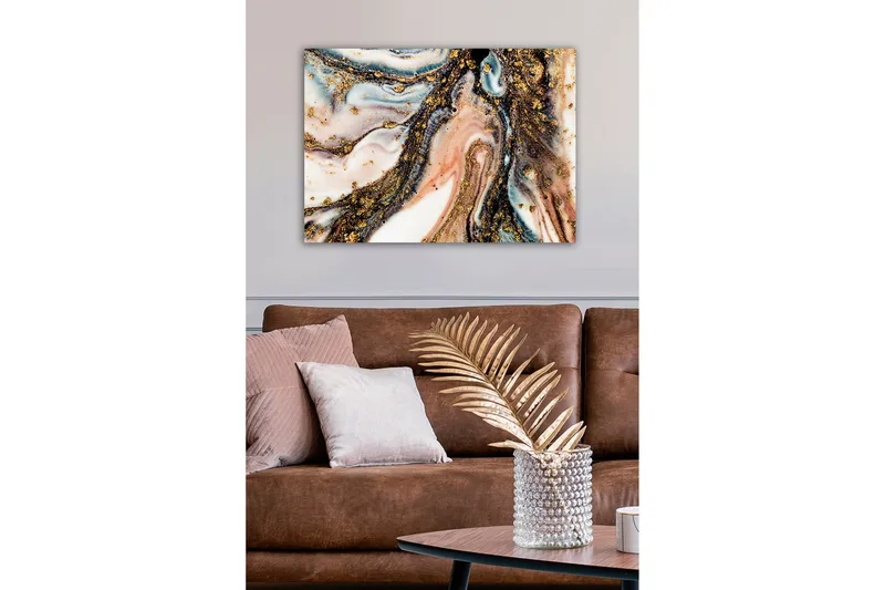 Lærredsbillede - Abstrakt mønster med sorte og gyldne elementer - Guld / Sort / Lyserød - Boligtilbehør - Billeder & kunst - Billeder på lærred