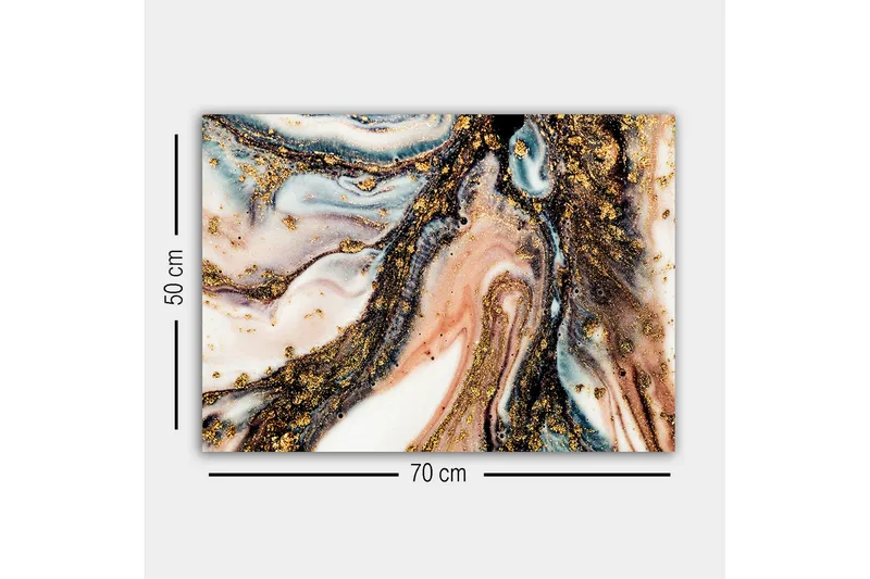 Lærredsbillede - Abstrakt mønster med sorte og gyldne elementer - Guld / Sort / Lyserød - Boligtilbehør - Billeder & kunst - Billeder på lærred