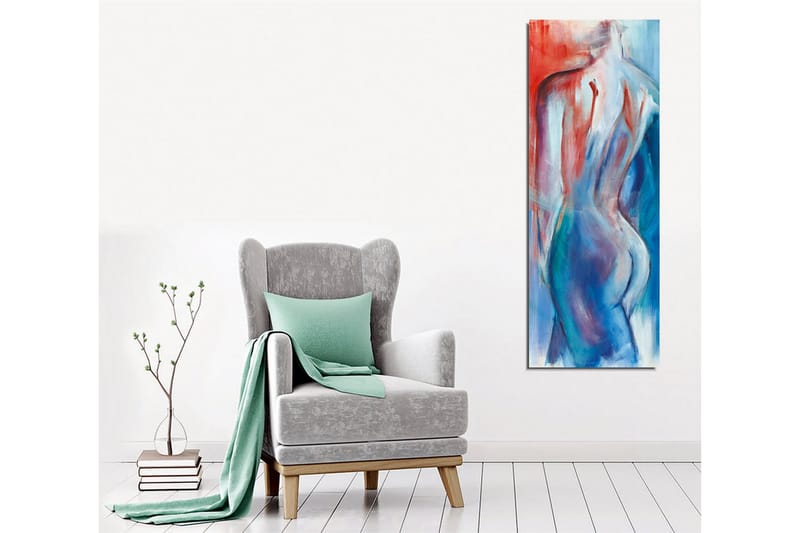 Lærredsbillede - Abstrakt nøgen figur med bløde linjer og farveovergange - Rød / Blå / Hvid - Boligtilbehør - Billeder & kunst - Billeder på lærred