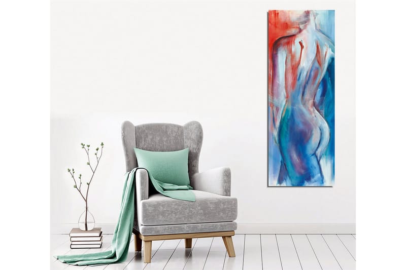 Lærredsbillede - Abstrakt nøgen figur med bløde linjer og farveovergange - Rød / Blå / Hvid - Boligtilbehør - Billeder & kunst - Billeder på lærred