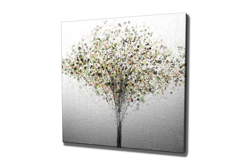 Lærredsbillede - Abstrakt træ med farverige cirkler som blade, Grøn / Brun / Beige