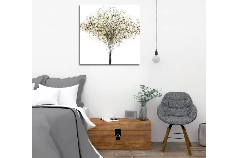 Lærredsbillede - Abstrakt træ med farverige cirkler som blade - Grøn / Brun / Beige - Boligtilbehør - Billeder & kunst - Billeder på lærred