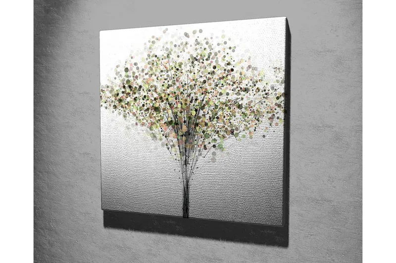 Lærredsbillede - Abstrakt træ med farverige cirkler som blade - Grøn / Brun / Beige - Boligtilbehør - Billeder & kunst - Billeder på lærred