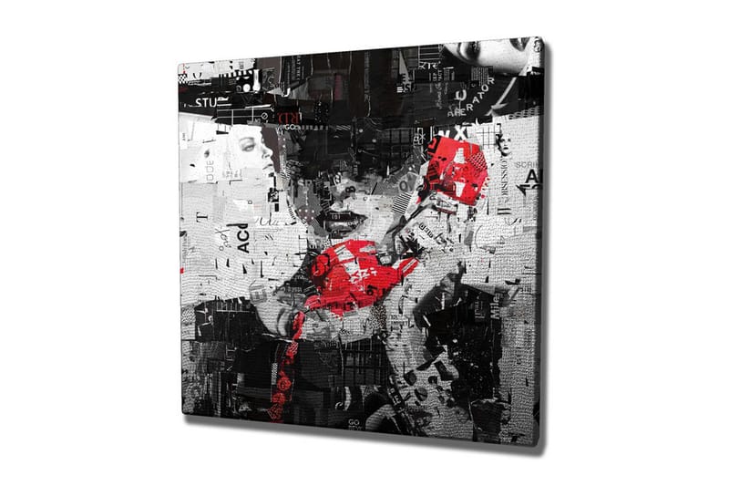 Lærredsbillede - Abstrakt portræt med en rød telefon og grafiske elementer, Rød / Sort / Hvid