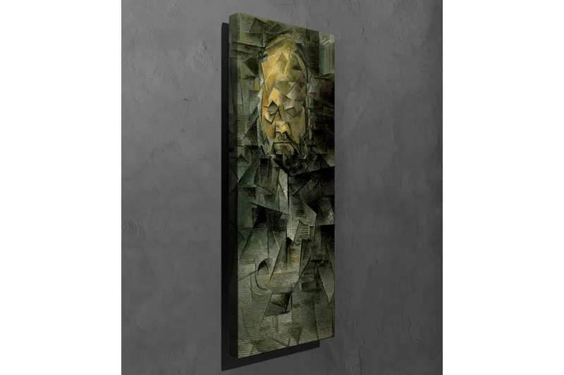 Lærredsbillede - Abstrakt portræt med geometriske former - Mørkegrøn / Gul / Grå - Boligtilbehør - Billeder & kunst - Billeder på lærred