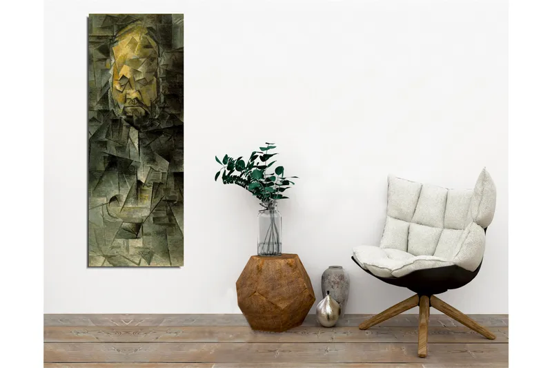 Lærredsbillede - Abstrakt portræt med geometriske former - Mørkegrøn / Gul / Grå - Boligtilbehør - Billeder & kunst - Billeder på lærred