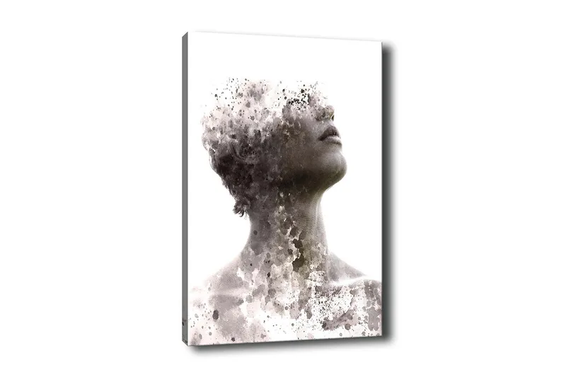 Lærredsbillede - Abstrakt portræt med fragmenteret ansigtsstruktur, Grå / Sort