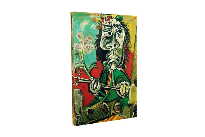 Lærredsbillede - Abstrakt portræt af en mand med blomst og instrument, Grøn / Rød / Sort