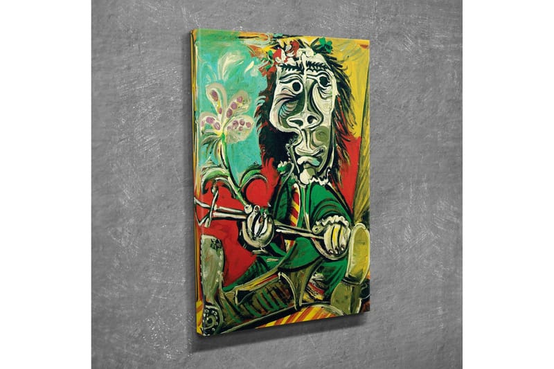 Lærredsbillede - Abstrakt portræt af en mand med blomst og instrument - Grøn / Rød / Sort - Boligtilbehør - Billeder & kunst - Billeder på lærred