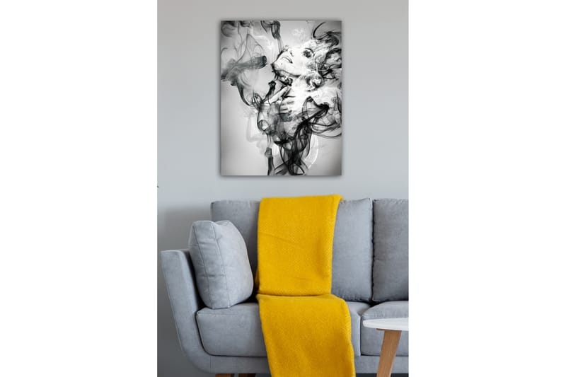 Lærredsbillede - Abstrakt portræt af en kvinde omgivet af røgede former - Sort / Hvid / Grå - Boligtilbehør - Billeder & kunst - Billeder på lærred