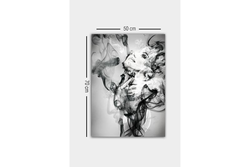 Lærredsbillede - Abstrakt portræt af en kvinde omgivet af røgede former - Sort / Hvid / Grå - Boligtilbehør - Billeder & kunst - Billeder på lærred